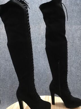 JustFab Black Over-the-Knee Lace-Up Heeled Boots